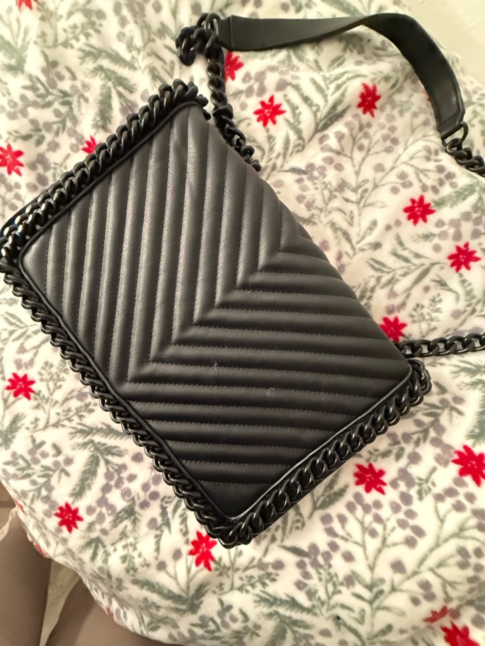 Aldo Black Quilted Crossbody Bag with Chain Trim